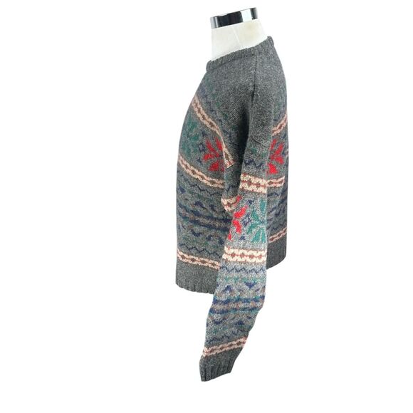 Vintage Gap Sweater Men's Medium Gray Nordic 100% Shetland Wool Crew Pullover - Picture 4 of 10